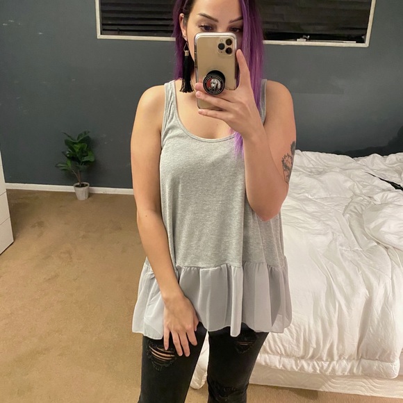 Grey Ruffle Tank Top - Picture 3 of 8